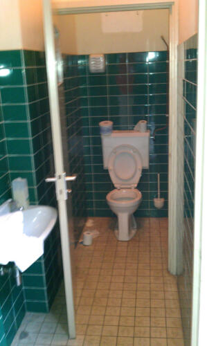 Toiletruimte voor renovatie.